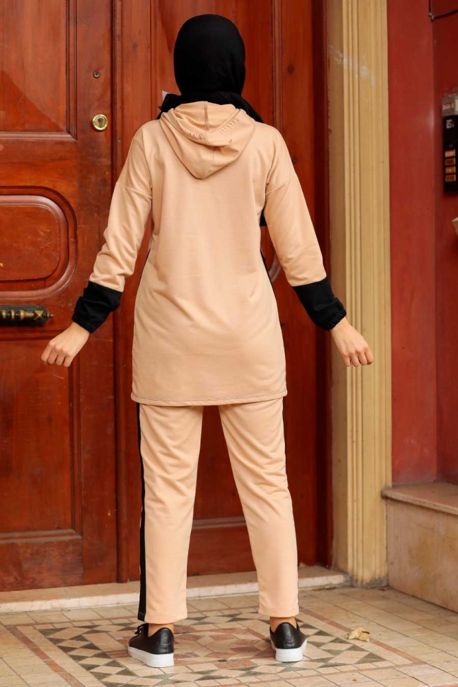 Neva Style - Kapşonlu Bisküvi Tesettür İkili Takım 1542BS - 2
