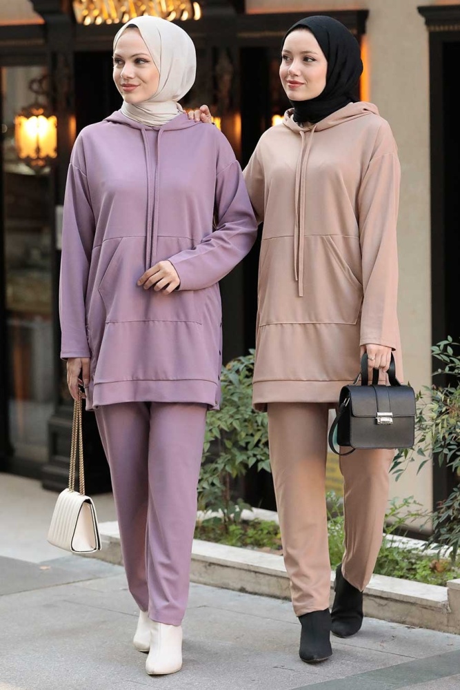 Neva Style - Kapşonlu Bisküvi Tesettür İkili Takım 6902BS - 2