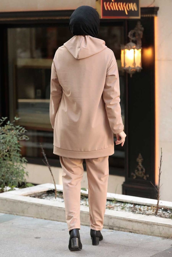 Neva Style - Kapşonlu Bisküvi Tesettür İkili Takım 6902BS - 4