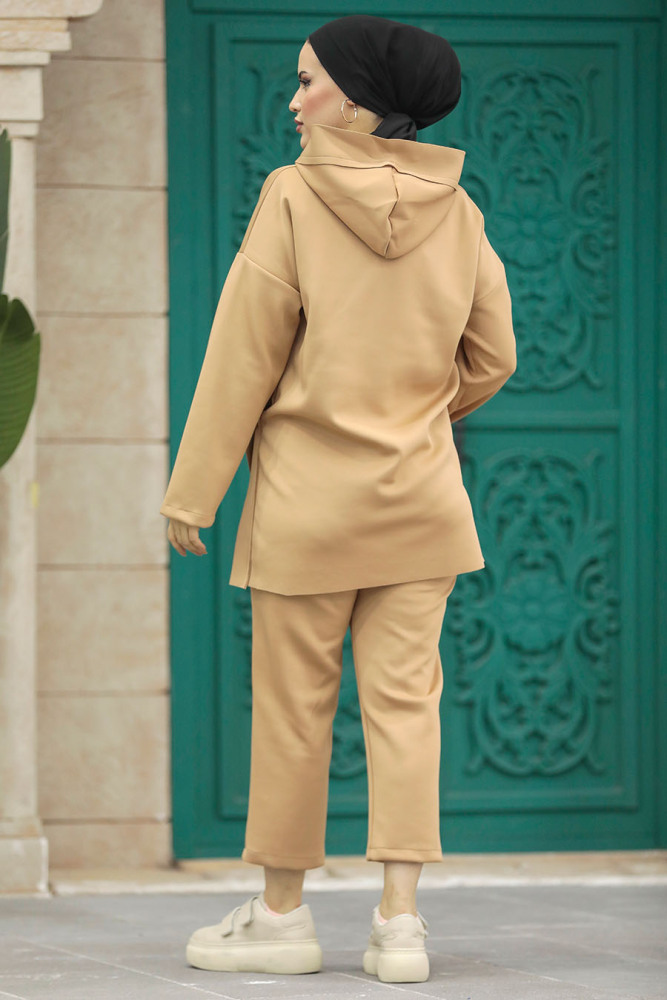 Neva Style - Kapşonlu Bisküvi Tesettür İkili Takım 7124BS - 4