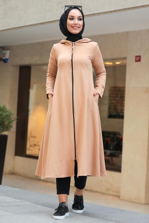Neva Style - Kapşonlu Bisküvi Tesettür Kap 22560BS - 1