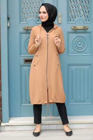 Neva Style - Kapşonlu Bisküvi Tesettür Kap 539BS 