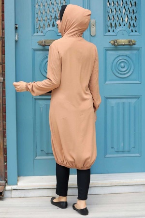Neva Style - Kapşonlu Bisküvi Tesettür Kap 539BS - 2