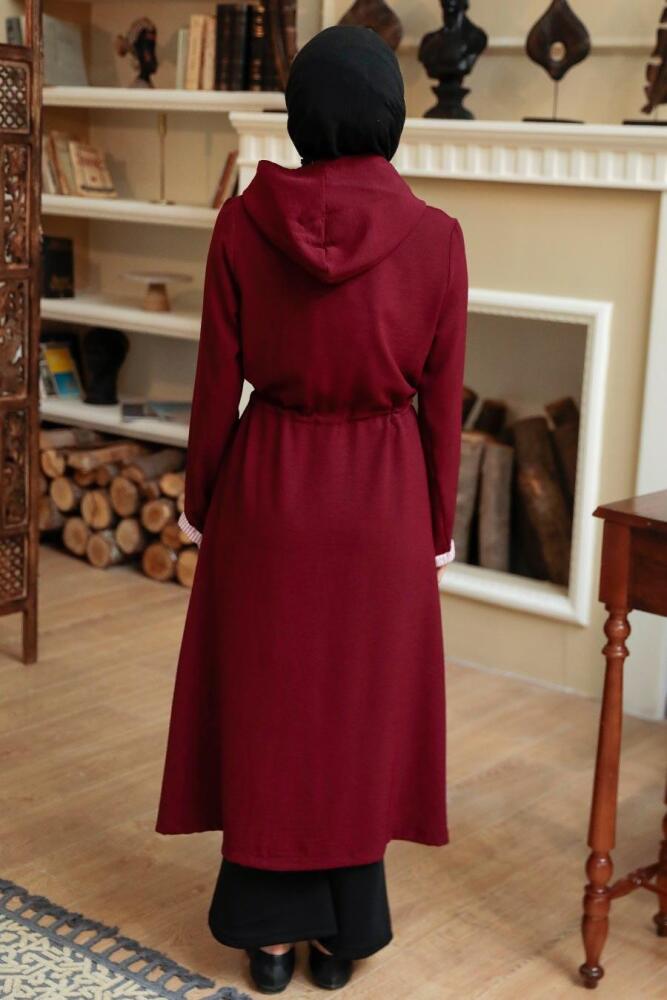 Neva Style - Kapşonlu Bordo Tesettür Kap 5721BR - 3