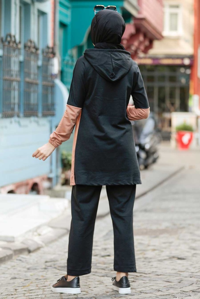Neva Style - Kapşonlu Camel Tesettür İkili Takım 1345C - 2