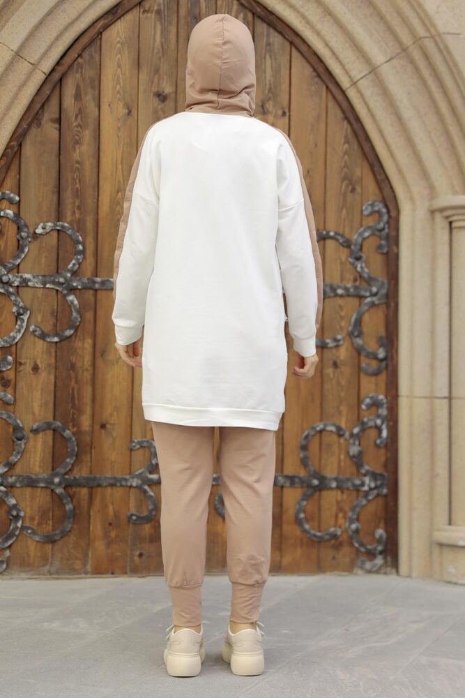 Neva Style - Kapşonlu Camel Tesettür İkili Takım 1358C - 2