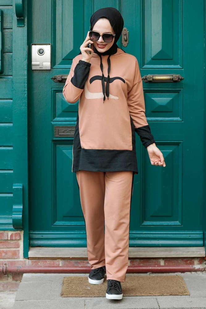 Neva Style - Kapşonlu Camel Tesettür İkili Takım 1542C - 1