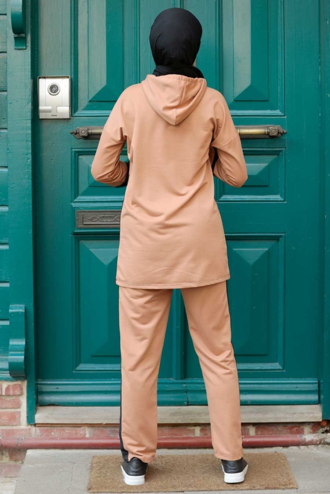 Neva Style - Kapşonlu Camel Tesettür İkili Takım 1542C - 2