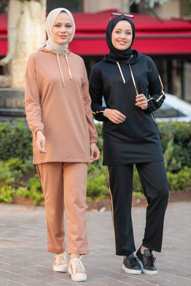 Neva Style - Kapşonlu Camel Tesettür İkili Takım 1558C - 5