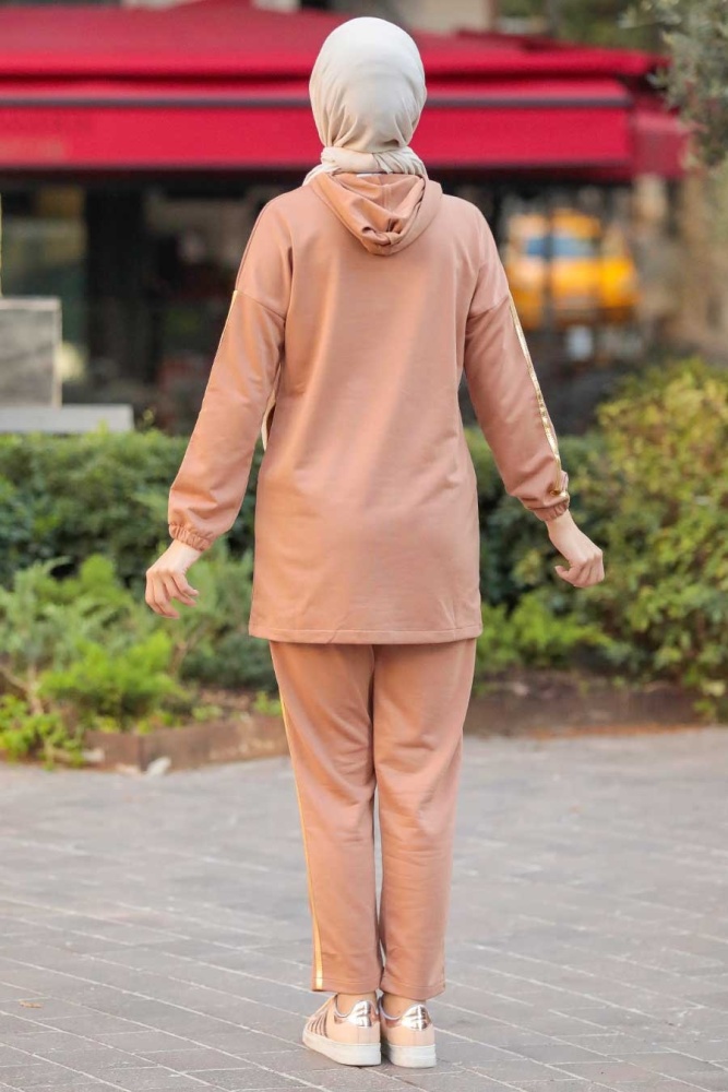 Neva Style - Kapşonlu Camel Tesettür İkili Takım 1558C - 6