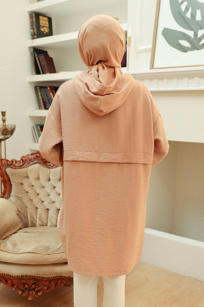 Neva Style - Kapşonlu Camel Tesettür Kap 6220C - 3