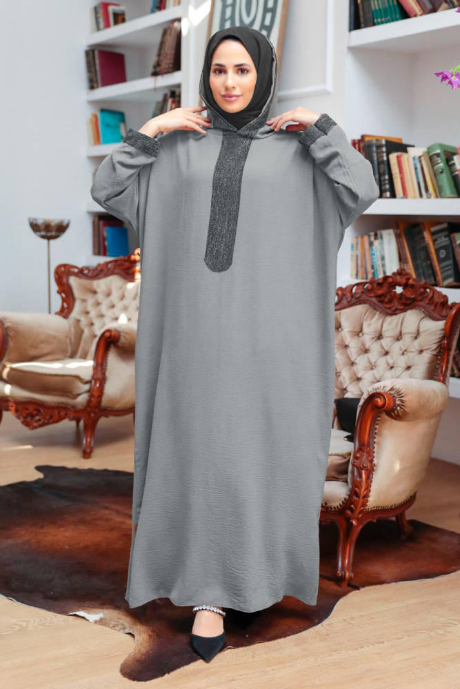 Neva Style - Kapşonlu Füme Tesettür Abaya 7683FU - 1