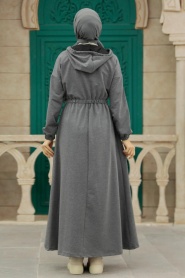 Neva Style - Kapşonlu Füme Tesettür Elbise 1356FU - Thumbnail