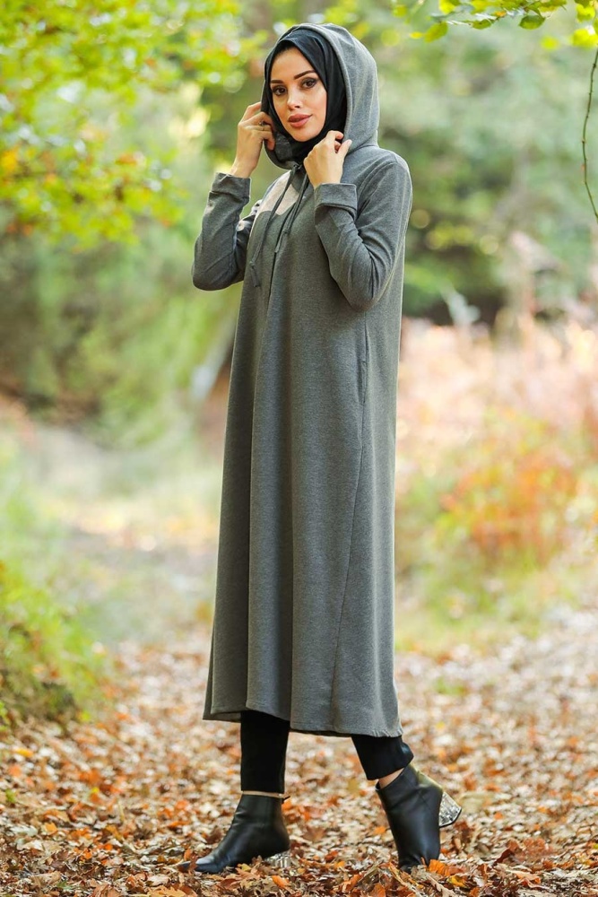 Neva Style - Kapşonlu Füme Tesettür Kap 22560FU - 1
