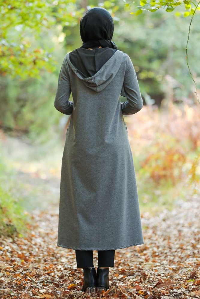 Neva Style - Kapşonlu Füme Tesettür Kap 22560FU - 2