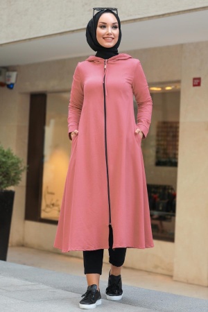 Neva Style - Kapşonlu Gül Kurusu Tesettür Kap 22560GK - 1