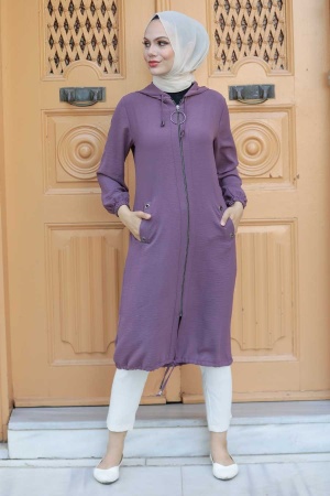 Neva Style - Kapşonlu Gül Kurusu Tesettür Kap 539GK 