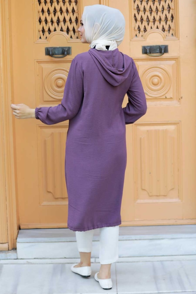 Neva Style - Kapşonlu Gül Kurusu Tesettür Kap 539GK - 2