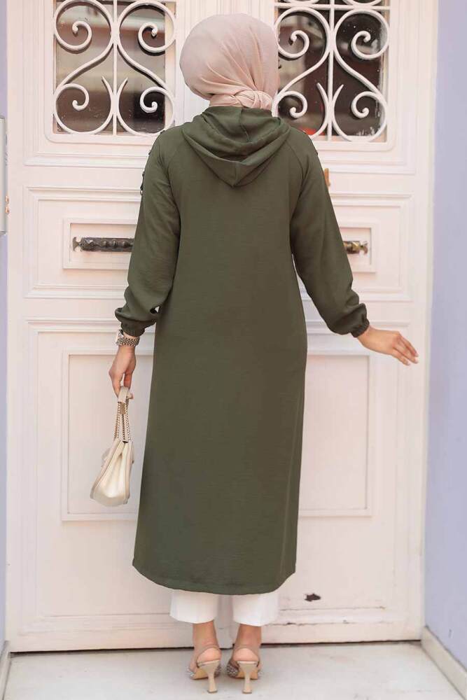  Kapşonlu Haki Tesettür Kap 511HK - 3