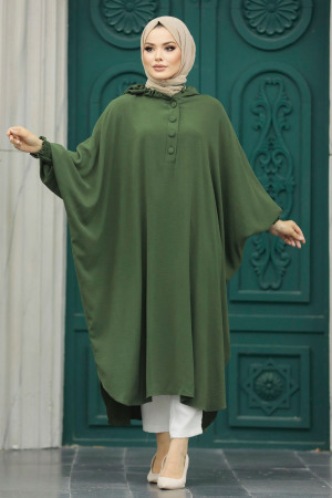 Neva Style - Kapşonlu Haki Tesettür Tunik 20532HK - 2