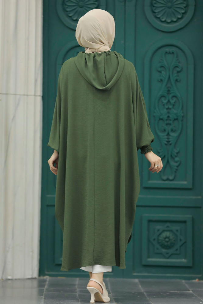 Neva Style - Kapşonlu Haki Tesettür Tunik 20532HK - 3