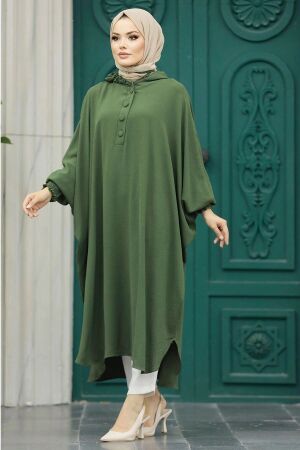 Neva Style - Kapşonlu Haki Tesettür Tunik 20532HK 