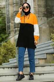 Neva Style - Kapşonlu Hardal Tesettür Sweatshirt 1151HR - Thumbnail