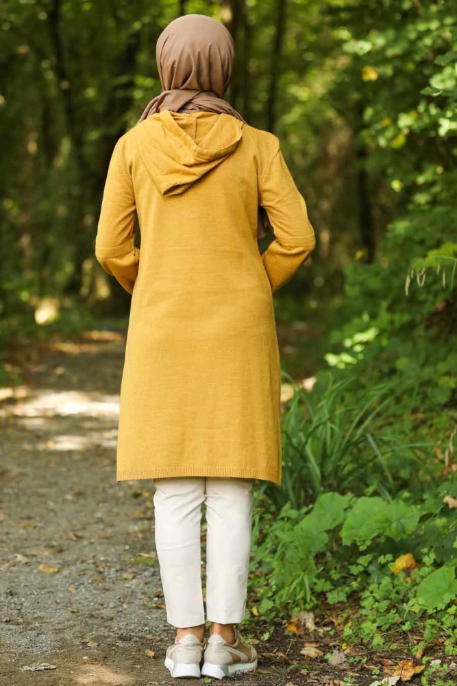 Neva Style - Kapşonlu Hardal Tesettür Triko Tunik 14606HR - 2
