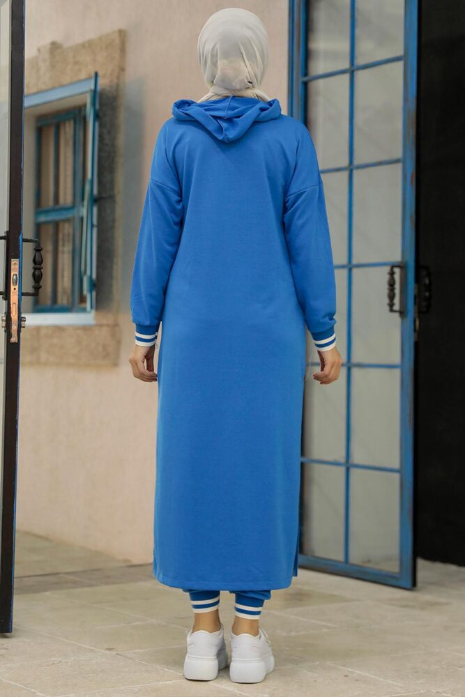 Neva Style - Kapşonlu İndigo Mavisi Tesettür İkili Takım 56090IM - 3