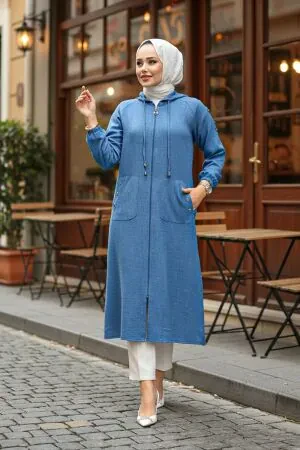 Manteau long à capuche – Bleu indigo 511IM 