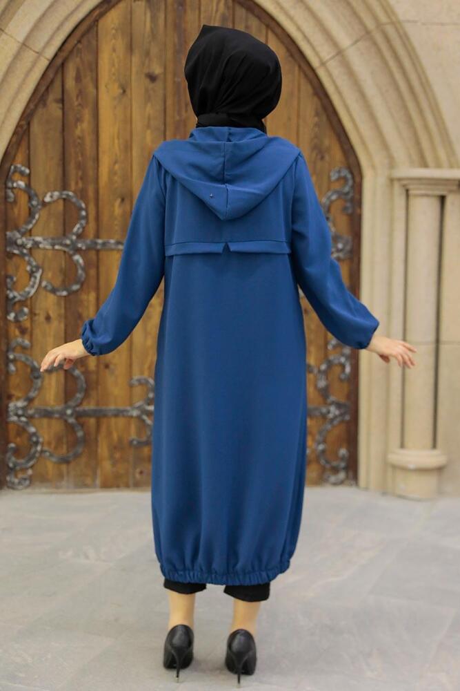 Neva Style - Kapşonlu İndigo Mavisi Tesettür Kap 5698IM - 3
