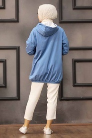 Neva Style - Kapşonlu İndigo Mavisi Tesettür Sweatshirt 6328IM - Thumbnail