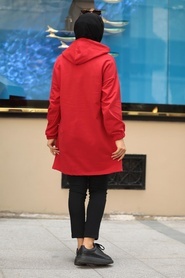 Neva Style - Kapşonlu Kırmızı Tesettür Sweatshirt 1615K - Thumbnail