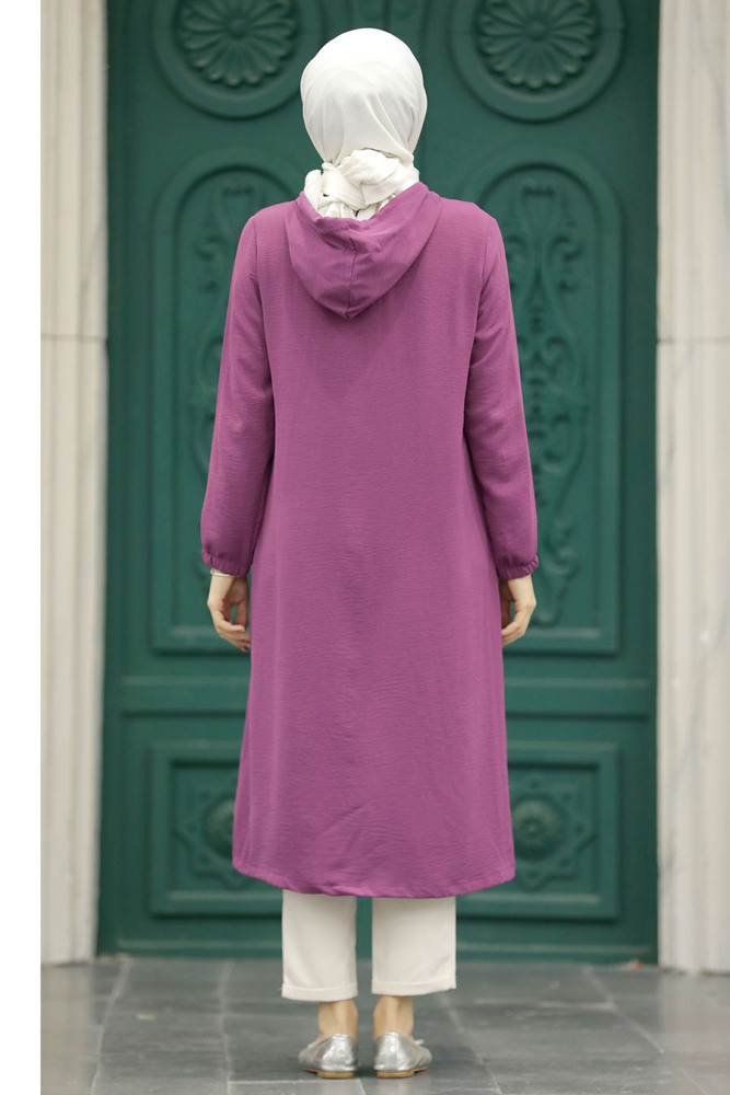 Neva Style - Kapşonlu Koyu Gül Kurusu Tesettür Kap 539KGK - 3