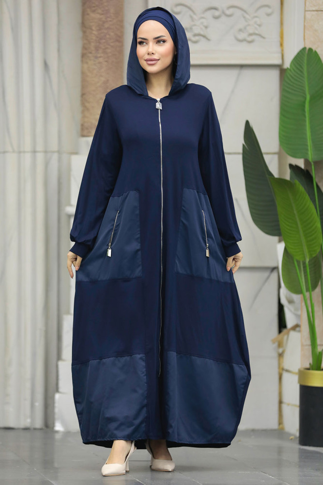 Neva Style - Kapşonlu Lacivert Tesettür Ferace 20130L - 1