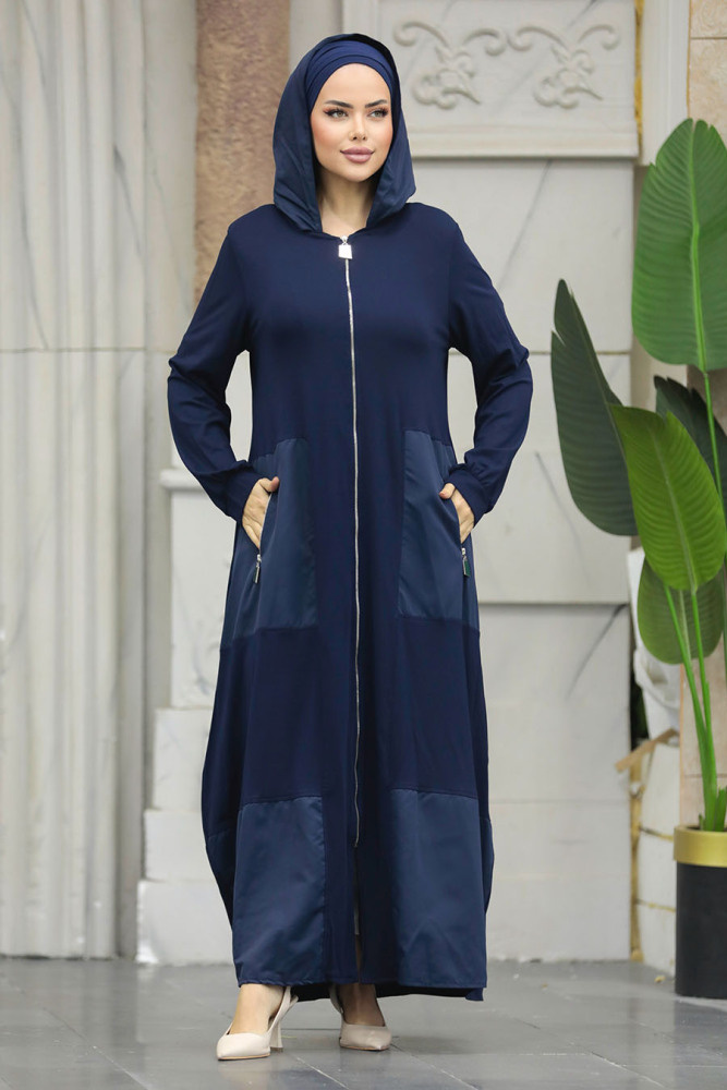 Neva Style - Kapşonlu Lacivert Tesettür Ferace 20130L - 2