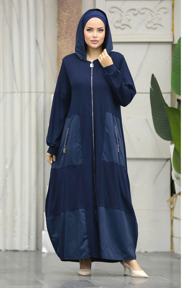 Neva Style - Kapşonlu Lacivert Tesettür Ferace 20130L - 3