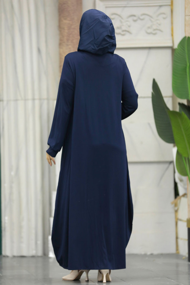 Neva Style - Kapşonlu Lacivert Tesettür Ferace 20130L - 4