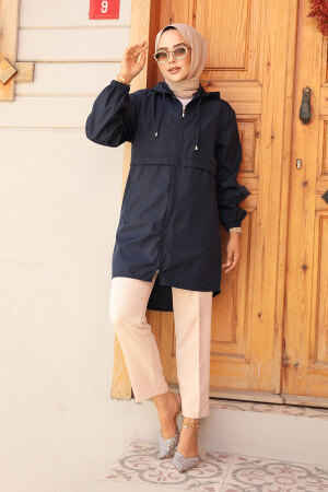 Neva Style - Kapşonlu Lacivert Tesettür Kap 5957L - 1