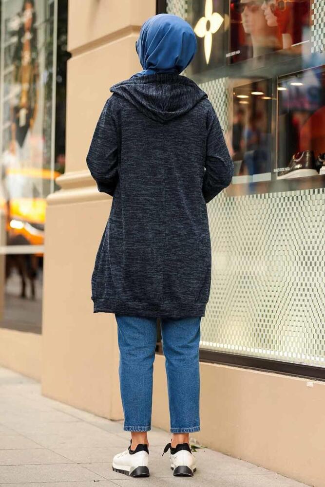 Neva Style - Kapşonlu Lacivert Tesettür Sweatshirt 9059L - 2