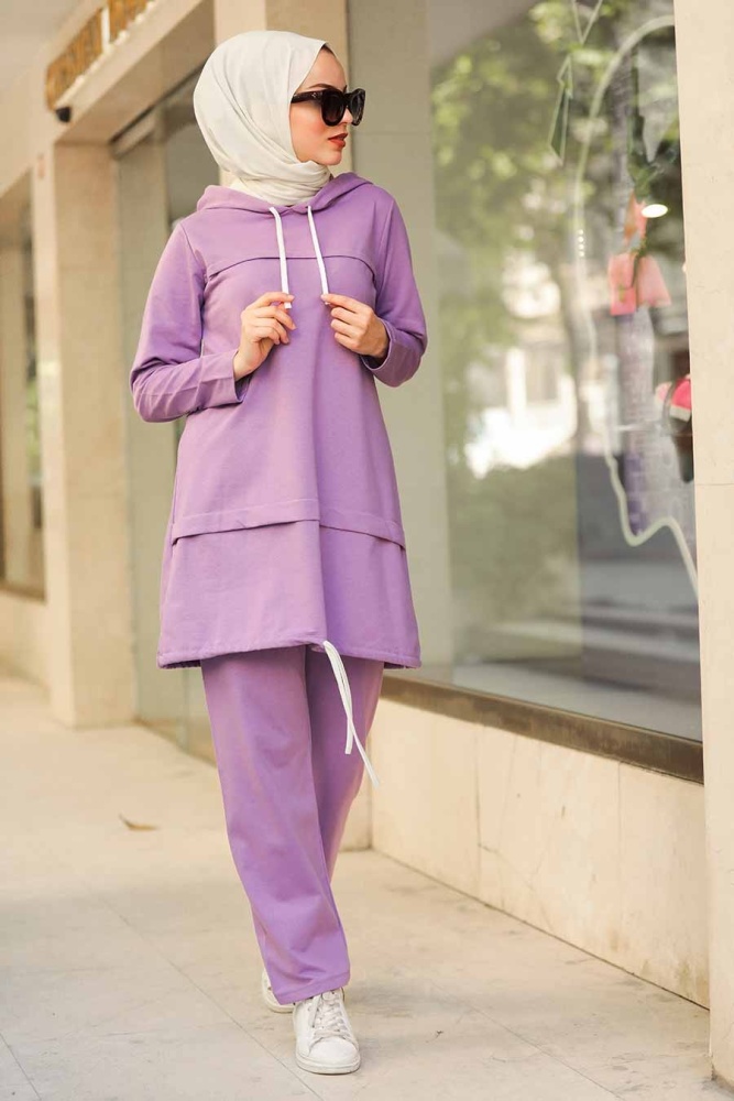 Neva Style - Kapşonlu Lila İkili Takım 61740LILA - 1