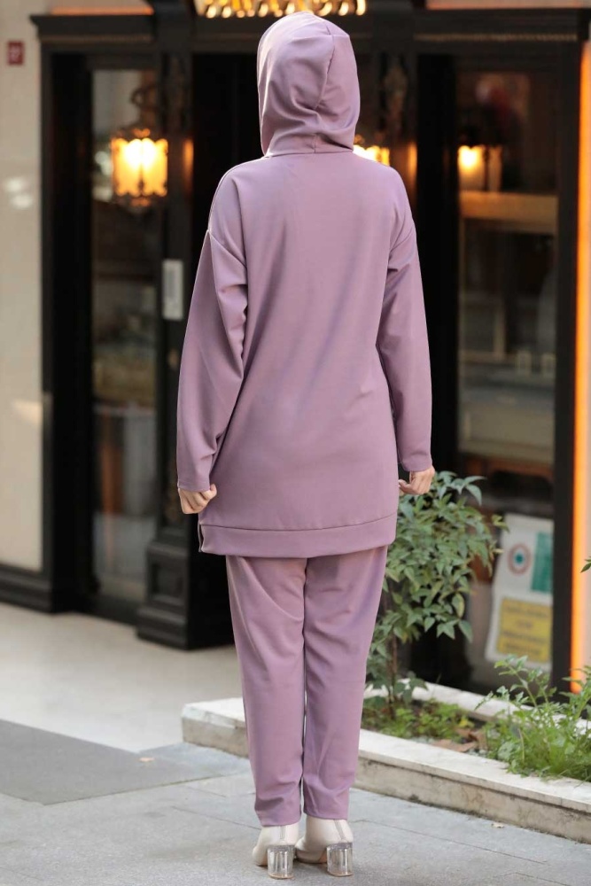Neva Style - Kapşonlu Lila Tesettür İkili Takım 6902LILA - 5