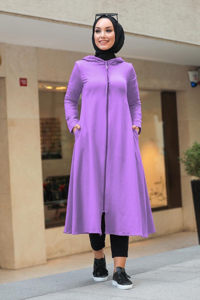 Neva Style - Kapşonlu Lila Tesettür Kap 22560LILA - 1