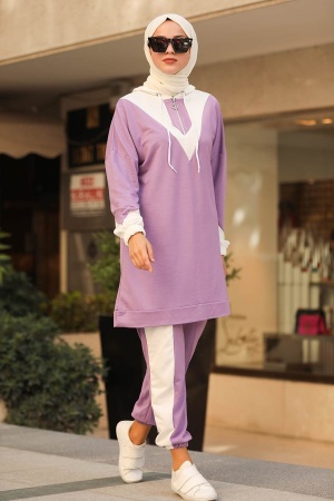  Kapşonlu Lila Tesettür Spor İkili Takım 40276LILA - NEVA STYLE