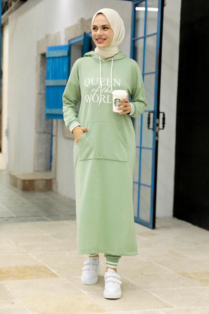 Neva Style - Kapşonlu Mint Tesettür İkili Takım 56090MINT - 1