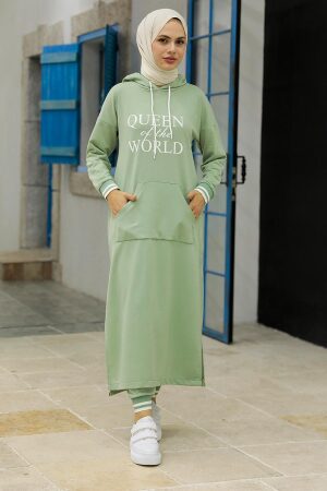 Neva Style - Kapşonlu Mint Tesettür İkili Takım 56090MINT - 2