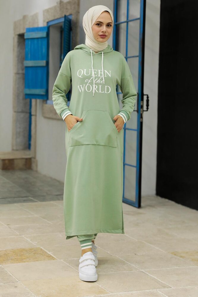 Neva Style - Kapşonlu Mint Tesettür İkili Takım 56090MINT - 2