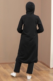 Neva Style - Kapşonlu Siyah Tesettür İkili Takım 17130S - Thumbnail