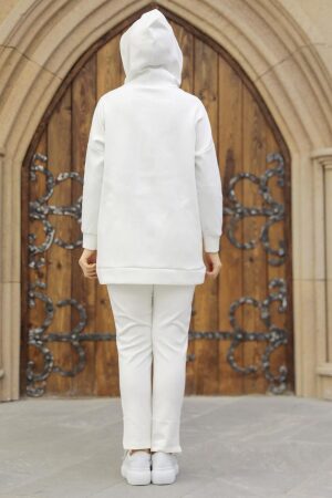  Kapşonlu Beyaz Tesettür İkili Takım 22186B - 3