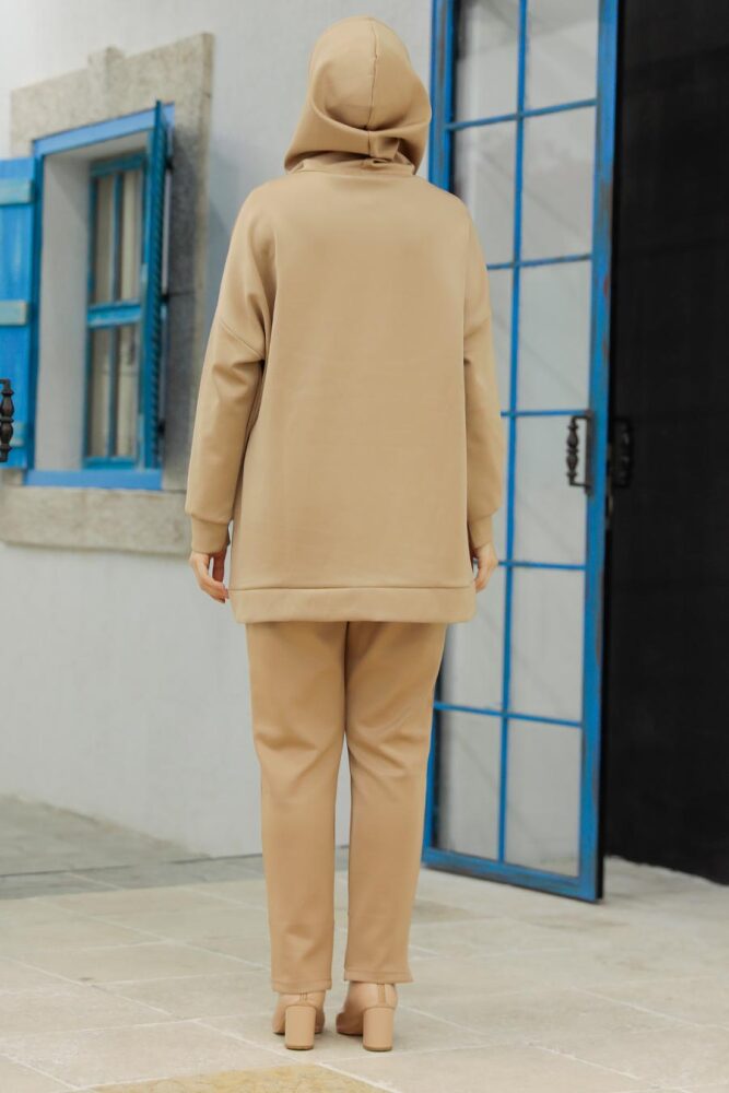 Neva Style - Kapşonlu Bisküvi Tesettür İkili Takım 22186BS - 4